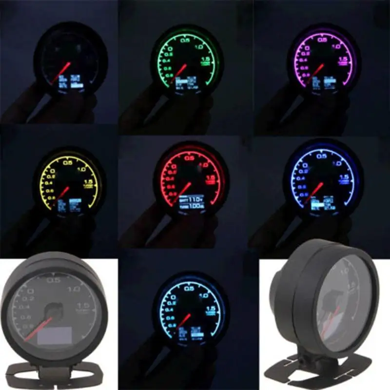 

1pc 62mm/2.5in 7 Light Colors Universal LCD Display Car Auto Turbo Boost Gauge with Voltage Meter for Universal Car High Qualit