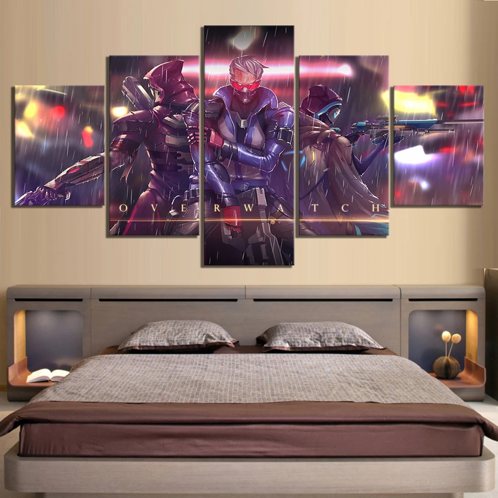 

Home Decor Canvas Picture 5 Piece Overwatch SOLDIER:76 Reaper Game Painting Poster Wall For Home Canvas Painting Wholesale