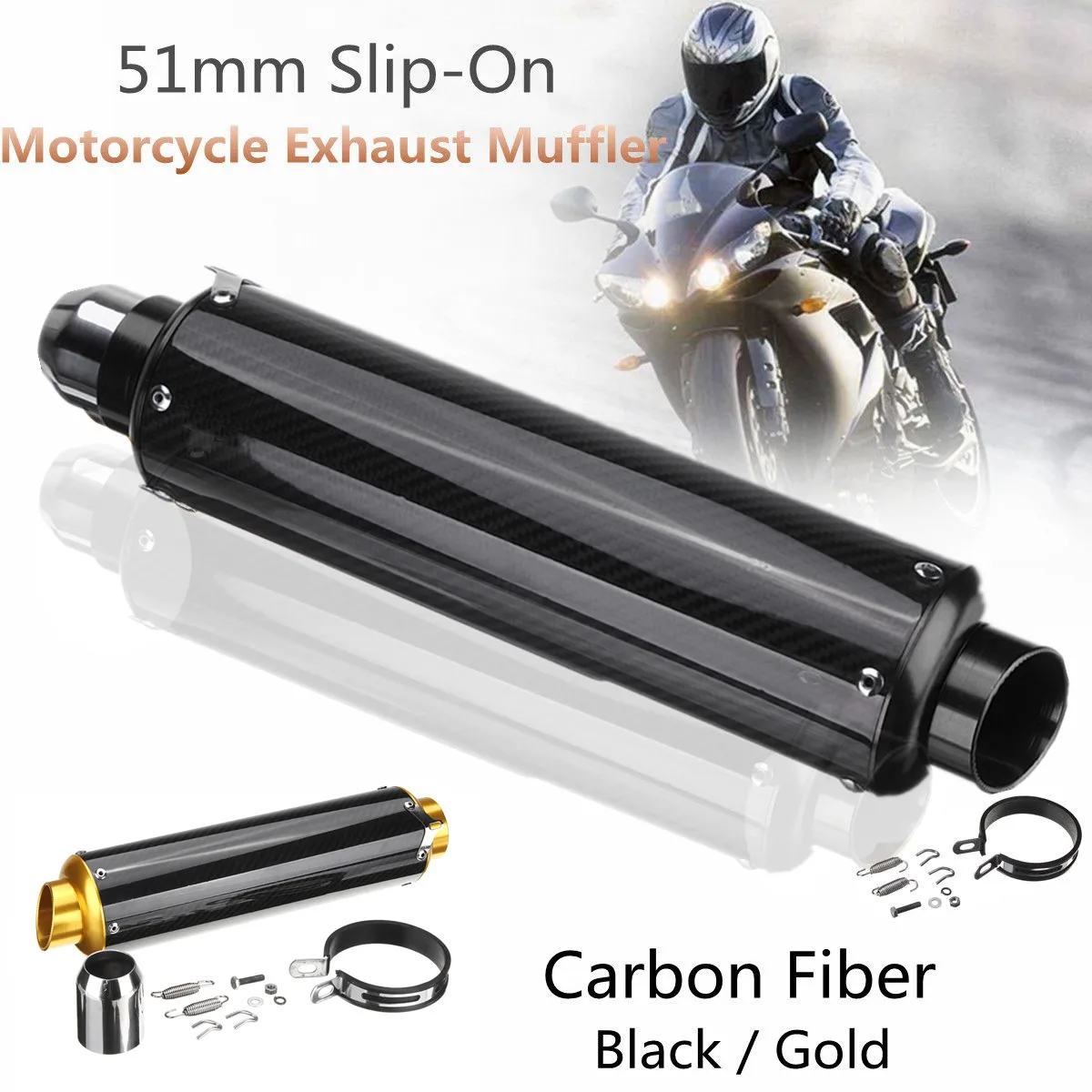 

Motorcycle Exhaust Muffler Pipe 51mm Exhaust Tip Rear Tail Pipe Tube For 125CC-1200CC Street/Sport/Racing Bike Scooters