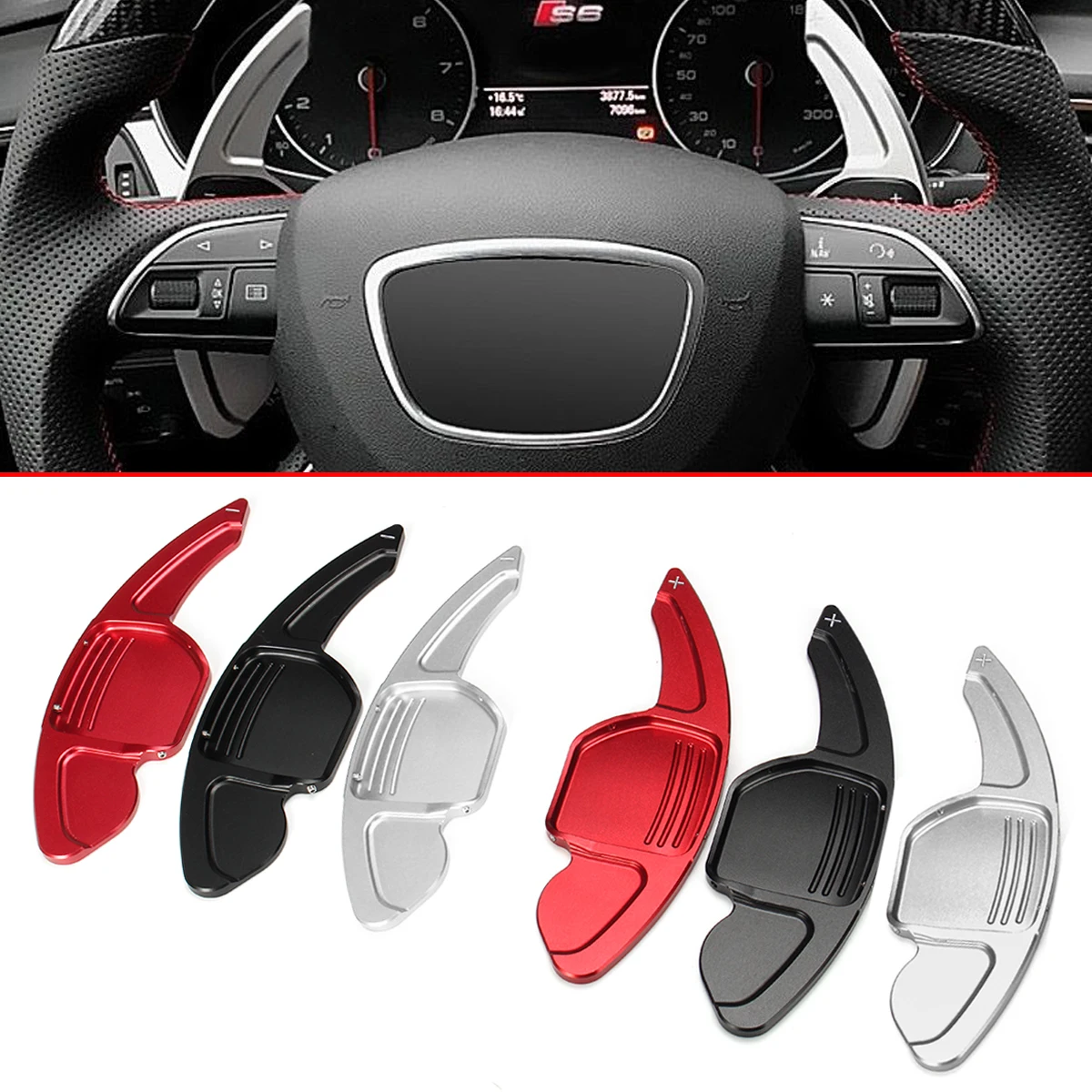 

1Set Aluminium Alloy Car Steering Wheel DSG Extension Paddle Shif Sticker Decoration for Audi A3-A8 S4-S8 Q3-Q7 TT