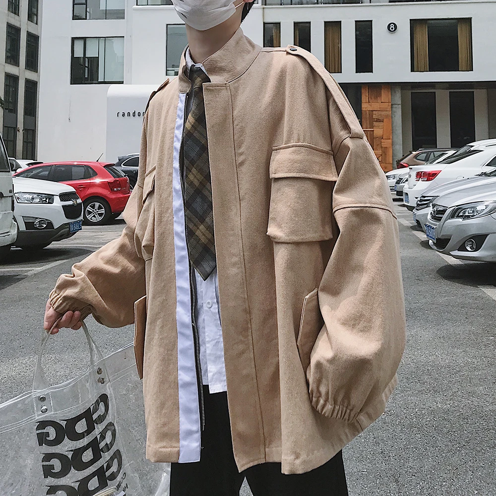 2019 Summer Men's Loose Fashion Outerwear Streetwear Bomber Jackets Brand Baseball Clothes Mens Khaki/black Color Coats M-2XL