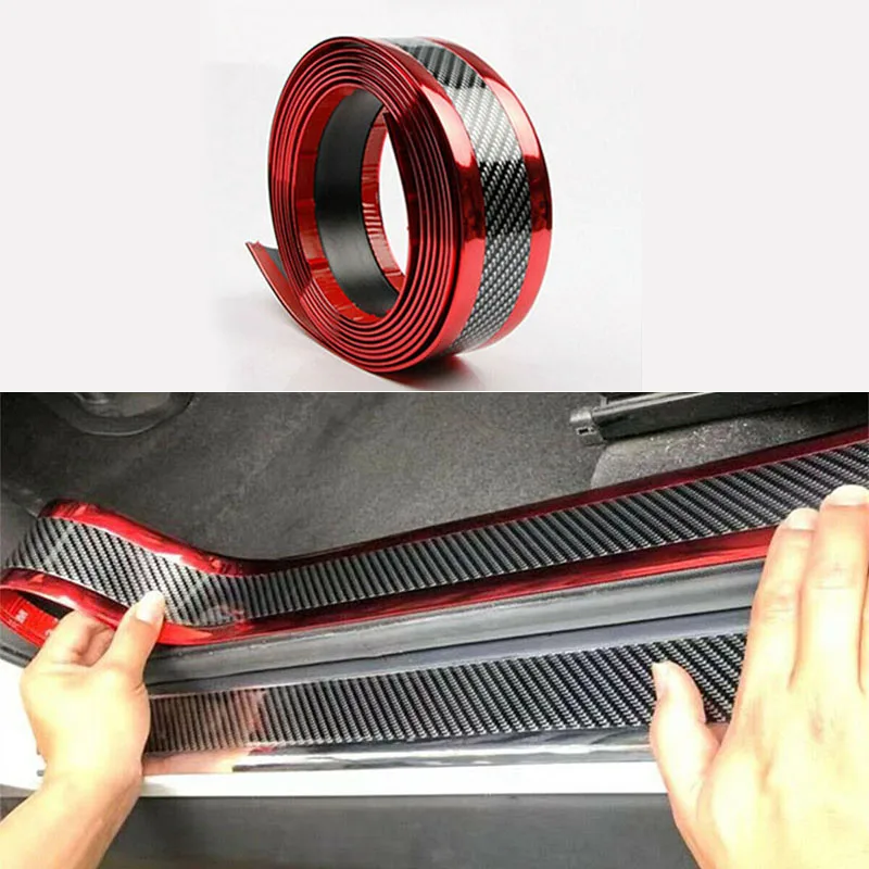 

Universal 2.5M Anti-Collision Strip Carbon Fiber Red Car Door Plate Sill Scuff Anti Scratch Strips Sticker Car Door Plate