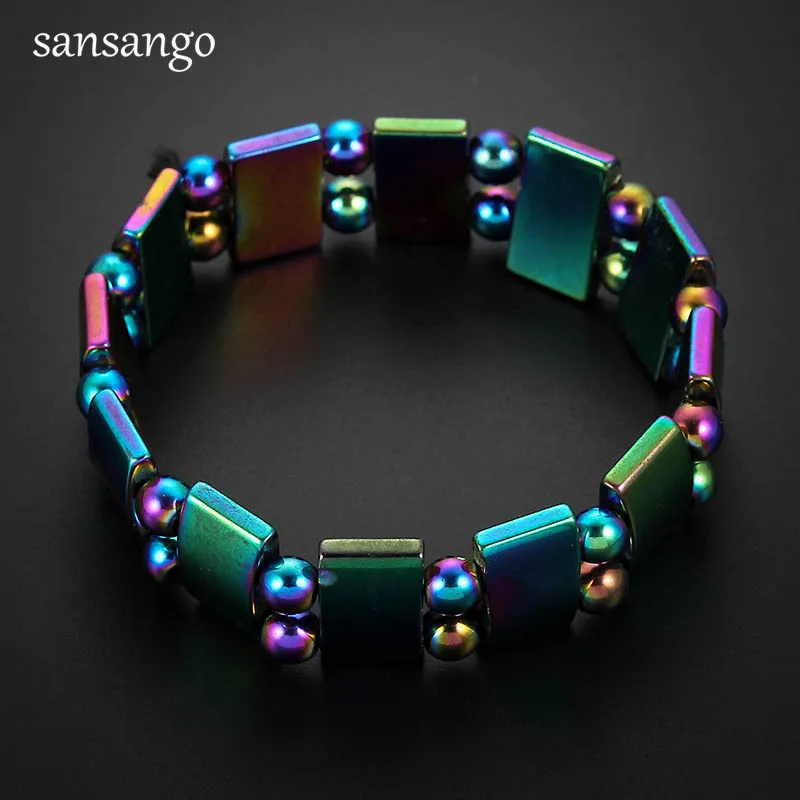Мода Радуга Цвет натуральный гематит магнитный браслет металла здравоохранения браслеты для магнитотерапии для Для женщин украшения подарок