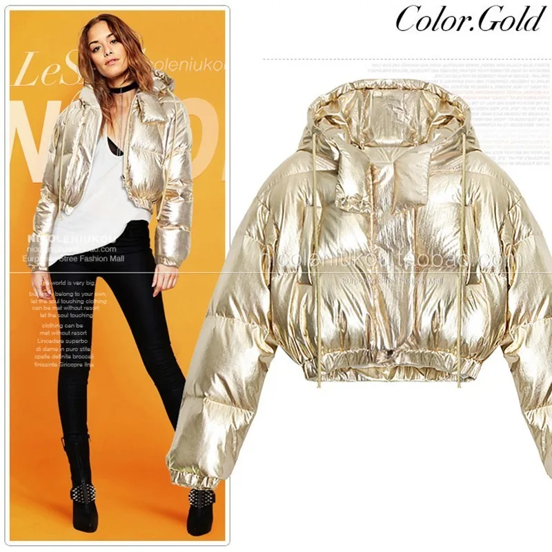 

Women Winter New Puffer Down Jacket 2019 Fashion Tide Gold Silver Glossy Loose Basic Coat Casual Warm Windproof Waterproof PL25