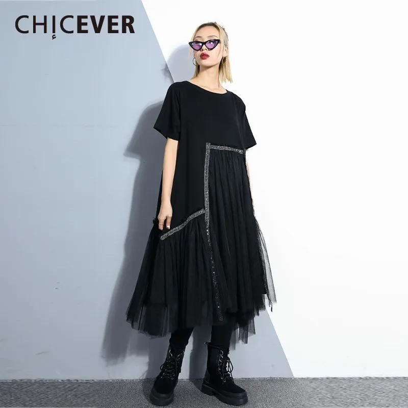 CHICEVER весеннее винтажное Черное женское платье с круглым вырезом и коротким