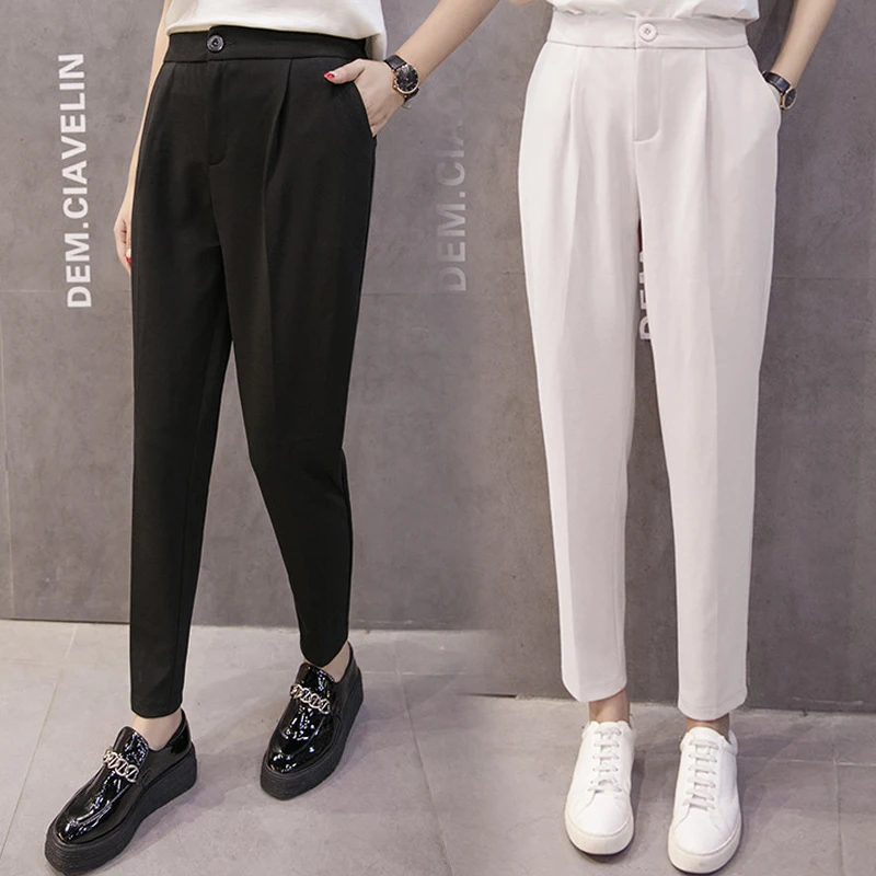 

LYJMTDBK Spring and summer new nine points harem pants women's wild high waist casual pants loose black large size feet pants
