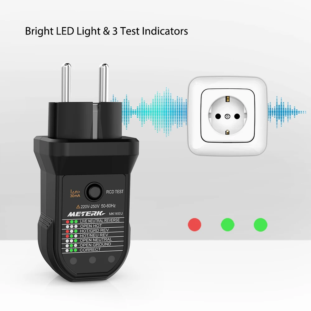 Тестер электрической розетки Meterk Advanced RCD Автоматическое тестирование провода заземления детектор полярности электрической цепи Seek