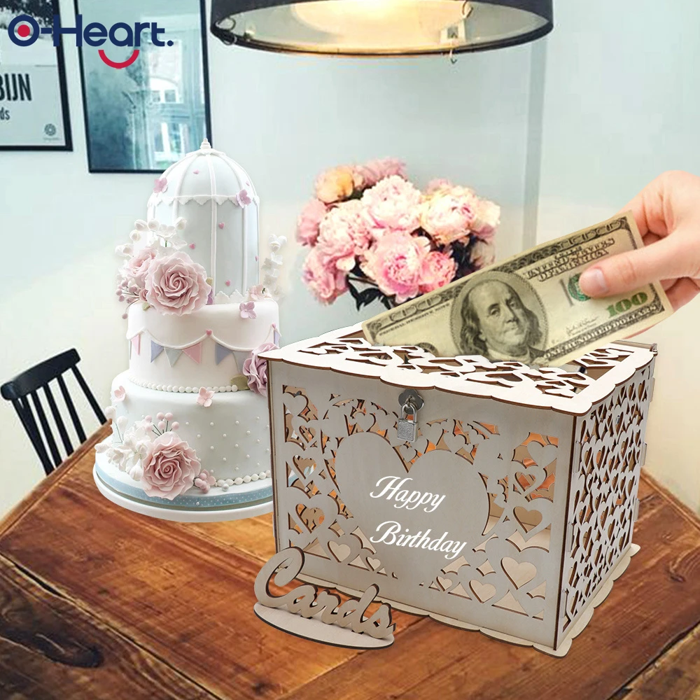  OHEART DIY Wedding Invitation Card Box With Lock Wooden Rustic Money Box Wedding Box valentines day - 33018119219