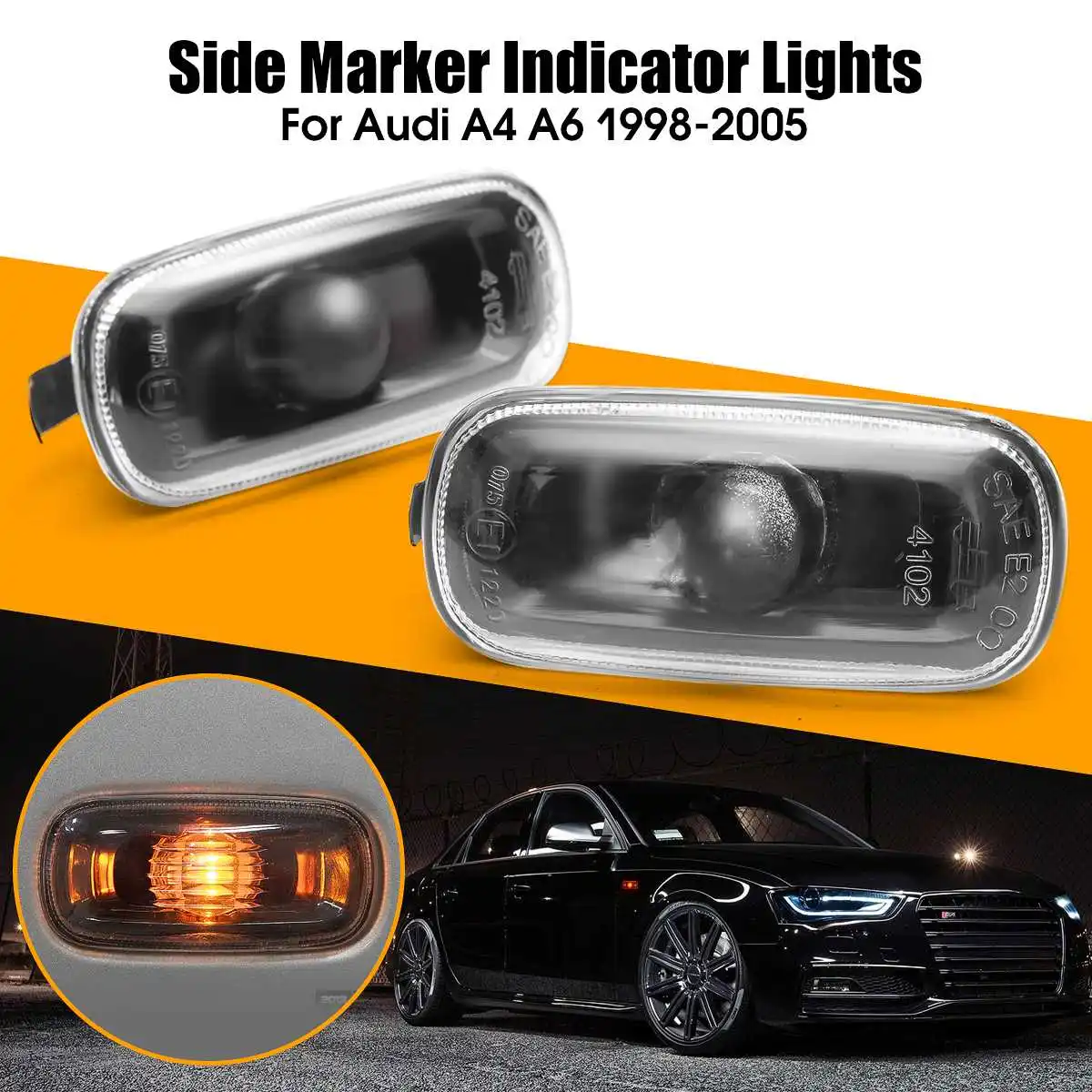 Pair Led Side Marker LED Light For Audi A4 1998 2005, A6 1998 2005 Auto