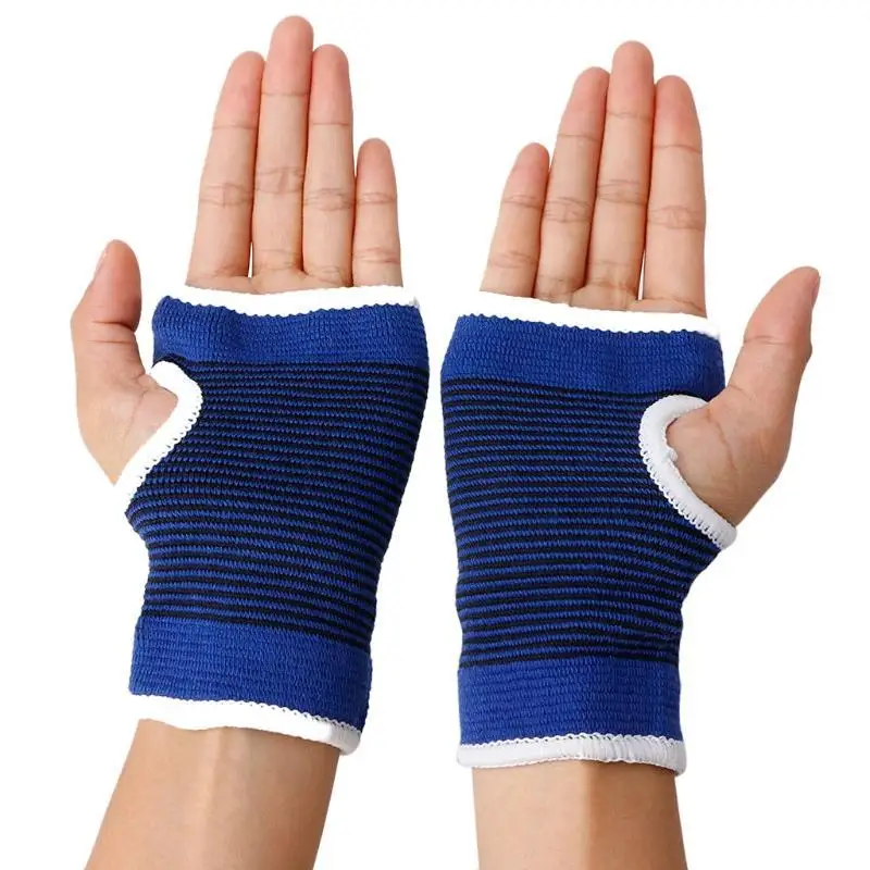 2pcs/pair Sweatband Palm Wrist Hand Support Glove Polyester Blue with
