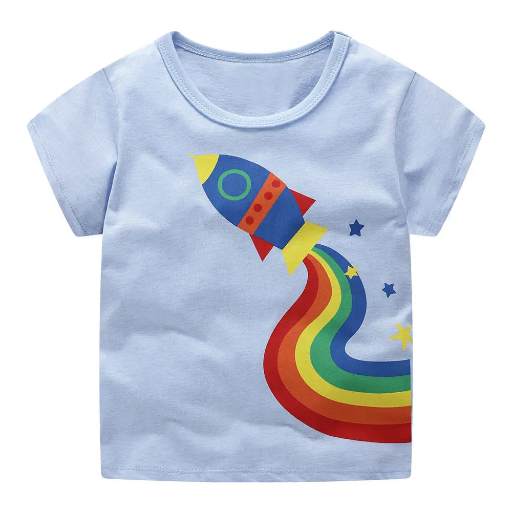 Littlemandy Boys Top Rainbow Rocket Printed Printed Shirt Baby Tees Summer Clothes 18 Kids