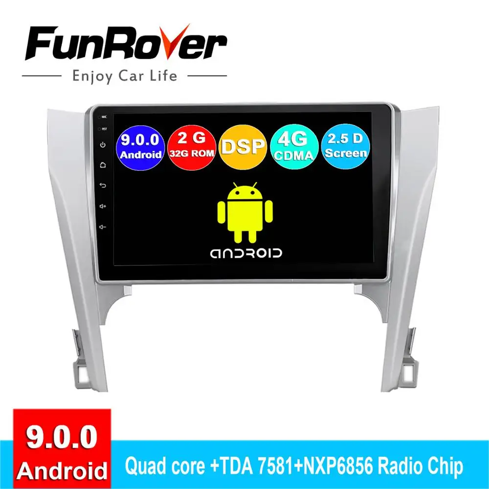 

FUNROVER 2 din android 9.0 car dvd multimedia player For Toyota Camry 50 2012-2014 radio gps navigation system navi 2.5D DSP RDS