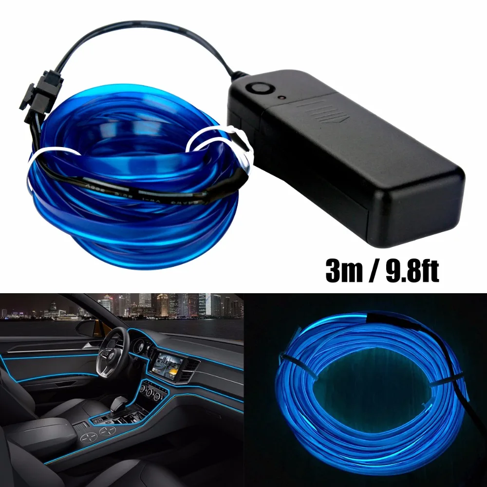 

3m Neon Car Ambient Light Auto Dance Party Flexible EL Wire Rope Tube Strip LED Lamp for Mercedes w212 Passat Universal