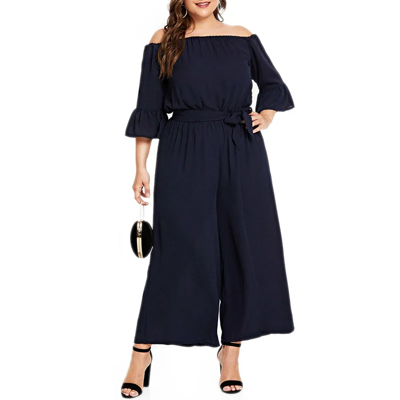 

Jumpsuit Women 2019 New Cold Shoulder Playsuit Bell Flare Sleeve Jumper Casual Party High Waist Lace Up Jumpsuit Female Romper