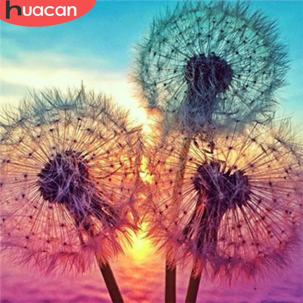 

HUACAN Diamond Embroidery Dandelion 5D Diy Full Round Diamond Painting Cross Stitch Landscape Rhinestone Mosaic Painting Decor