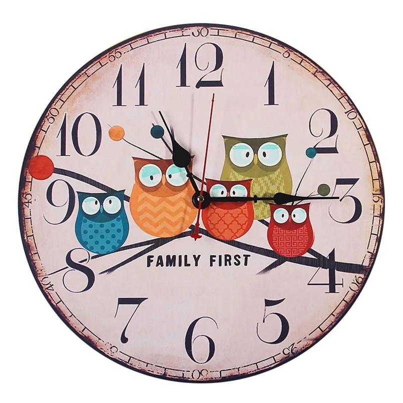 

New 3D Wall Clock European Cartoon Retro 30cm/34cm Owl Series Wall Clock Modern Design Silent Movement Duvar Saati For Home