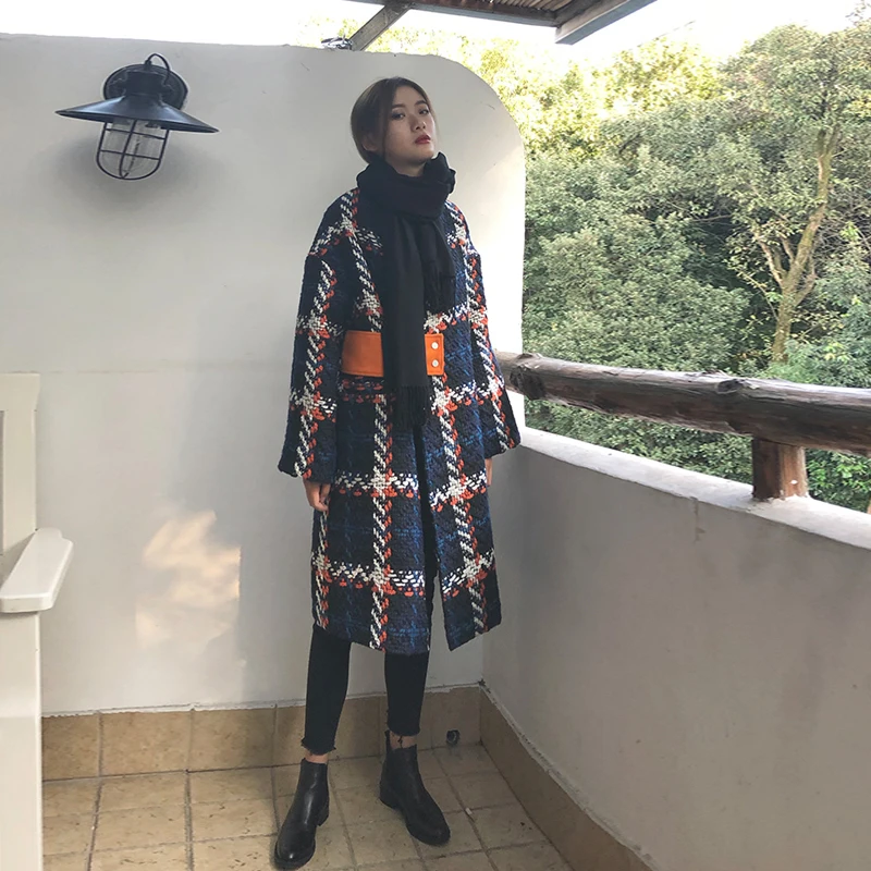

New Winter Jacket Women Woolen Coat Plaid Loose Long Single Breasted Coats Winter Coat Woolen Overcoat Wool Jackets Autumn Femme