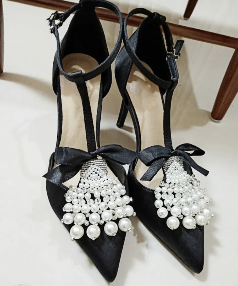 Cristallo Signore Sottili Da Di Sandali 10 Raso A Black Estate Sposa Black In Tacchi Corde Lucido Nude strap Nude Nastri Perle Pompe Punta Bowtie 8 T 8 10 Femminile Cm wxtPdZ