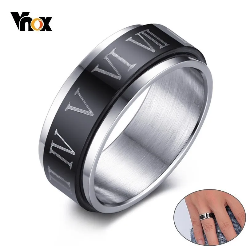 

Vnox Vintage Mens Spinner Rings Engraved ⅠⅡ Ⅲ Ⅳ Ⅴ Ⅵ Ⅶ Roman Numerals Stainless Steel Male Accessory