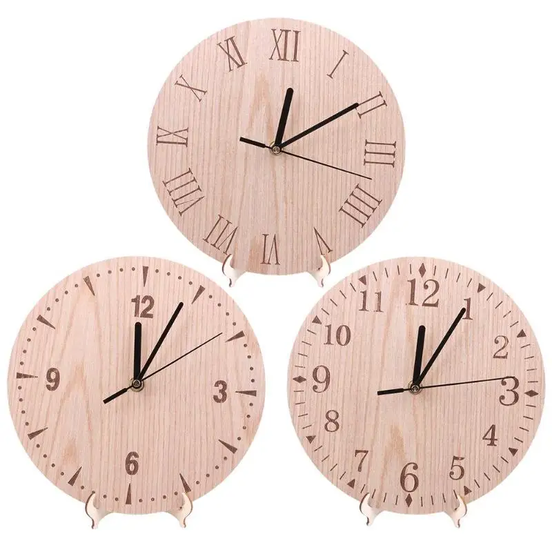 

European Style Retro Circular Imitation Wooden Hanging Clock Bedroom Decor