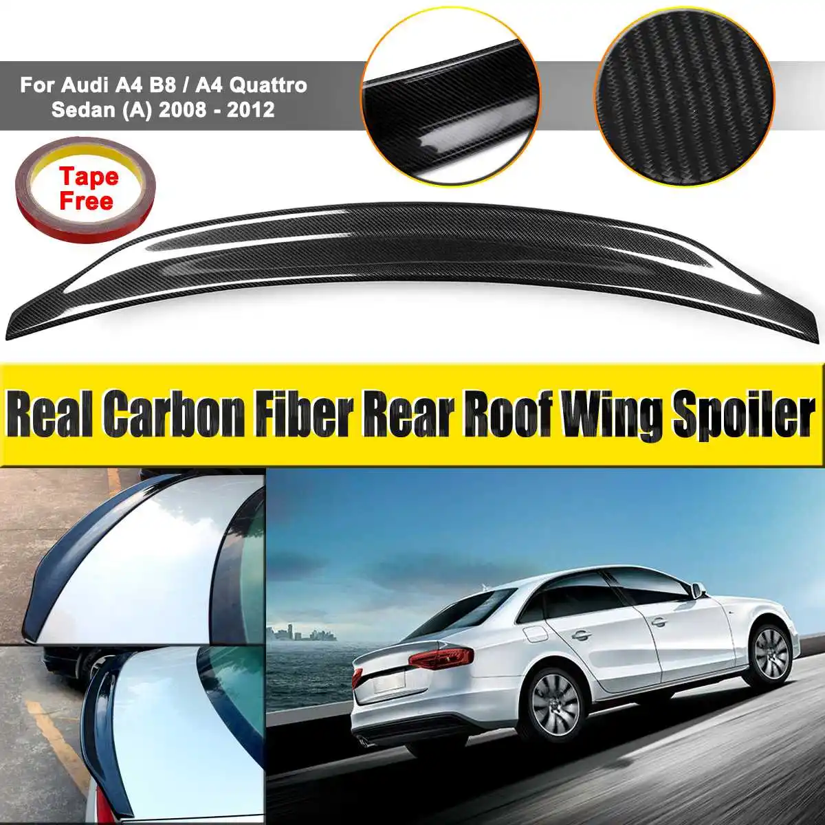

Real Carbon Fiber Material Rear Roof Wing Spoiler Fit For Audi A4 B8 / A4 Quattro Sedan (A) 2008-2012 Trunk Lip Auto Part