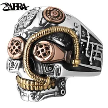ZABRA Solid 925 Sterling Silver Skull Ring Men Big Heavy Vintage Punk Biker Rings Silver Man Gothic Jewelry For Male soqmo solid 925 silver skull pendant for biker man cool snake budda sculpture mens vintage gothic punk pendants jewelry sqm023