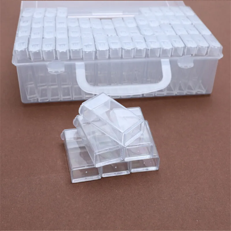 64pcs Clear Solid Diamond Painting Tools Beads Container Diamond Embroidery Stone Storage Box