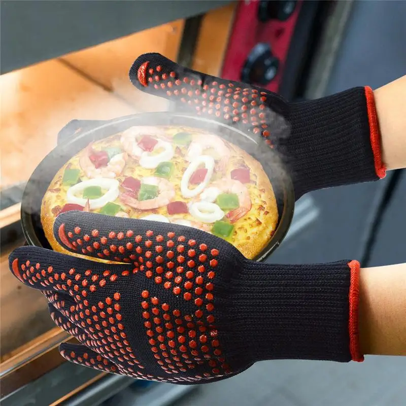 2 шт Силиконовые перчатки термостойкие толстые кухонные печи барбекю гриль для приготовления пищи защитные перчатки промышленные работы Экстремальная защита от тепла