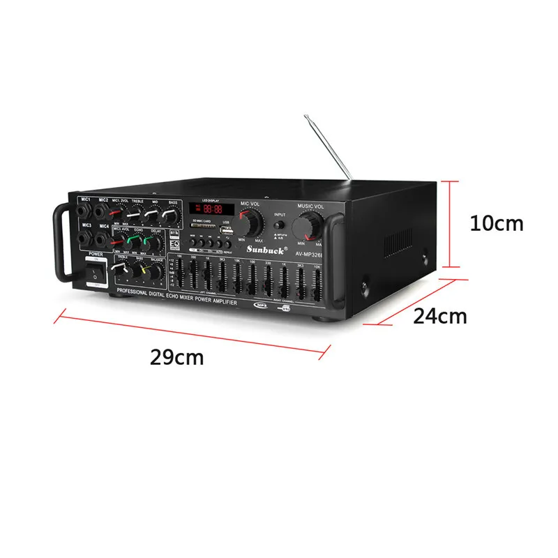 Стереоусилитель EQ 2000 вт bluetooth 4 ом 2 канала USB 64 гб диск/SD карта для автомобиля и