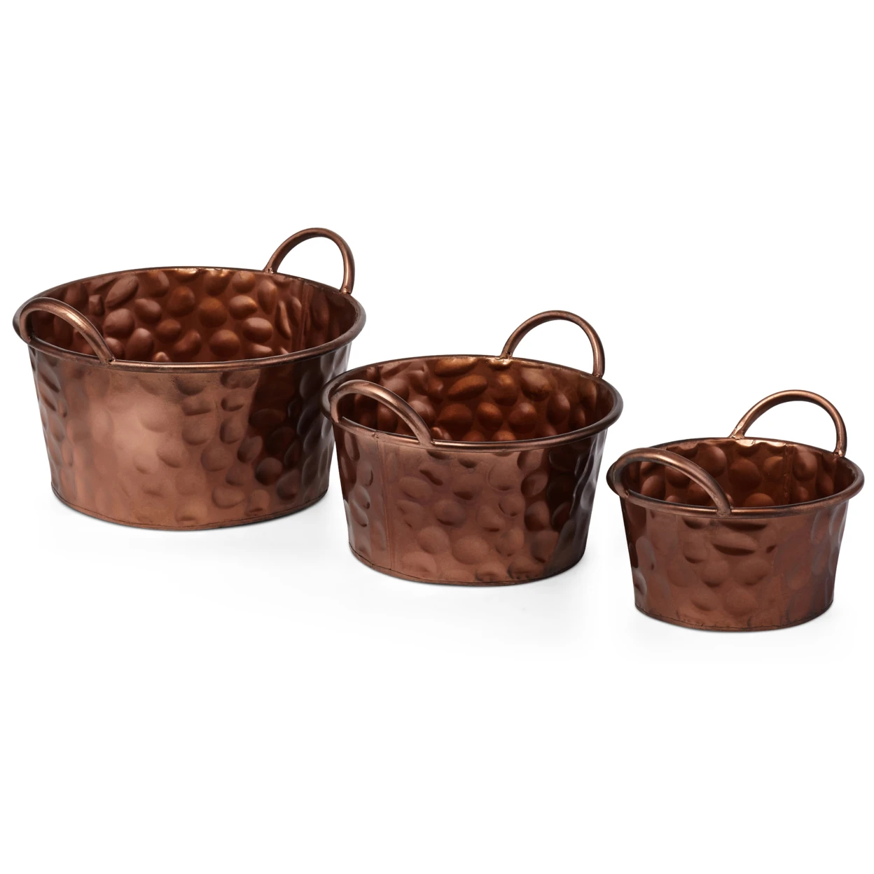 Ornately Designed Wrought Iron Round Planters Copper (Set of 3) | - Цена: 