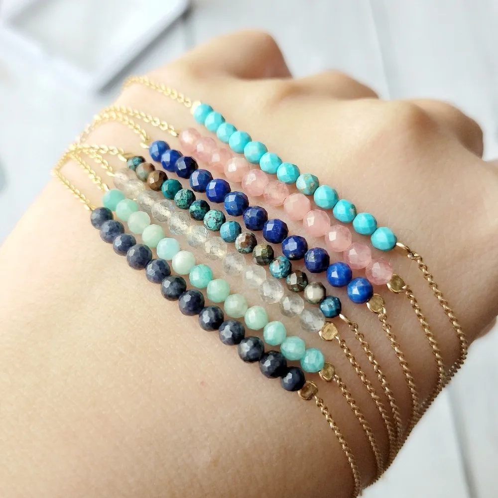 

LiiJi Natural Stone Chrysocolla,Sapphires,Labradorite,Lapis Bracelets 925 Silver Elegant Chain Link Bracelet Delicate Jewelry