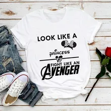 Забавная футболка с надписью «look like a princess fight like a avenger», женская летняя Новинка, белая Повседневная футболка с ушками мыши для девочек
