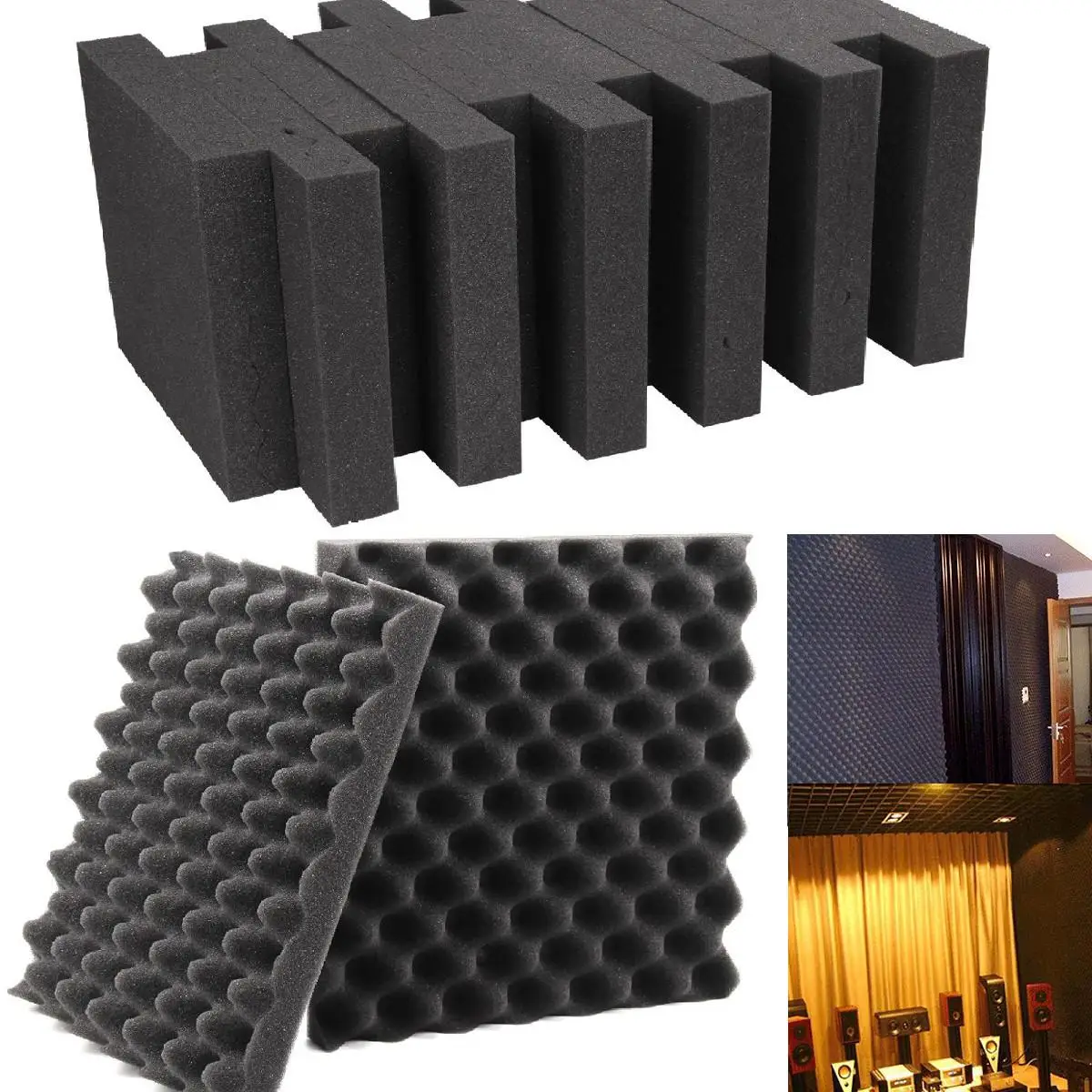 

30X30CM 5PCS Black Studio Acoustic Foam Eggs Sound Proofing Absorbtion Panel Absorbers Sponge Tiles Wall Acoustical Treatment