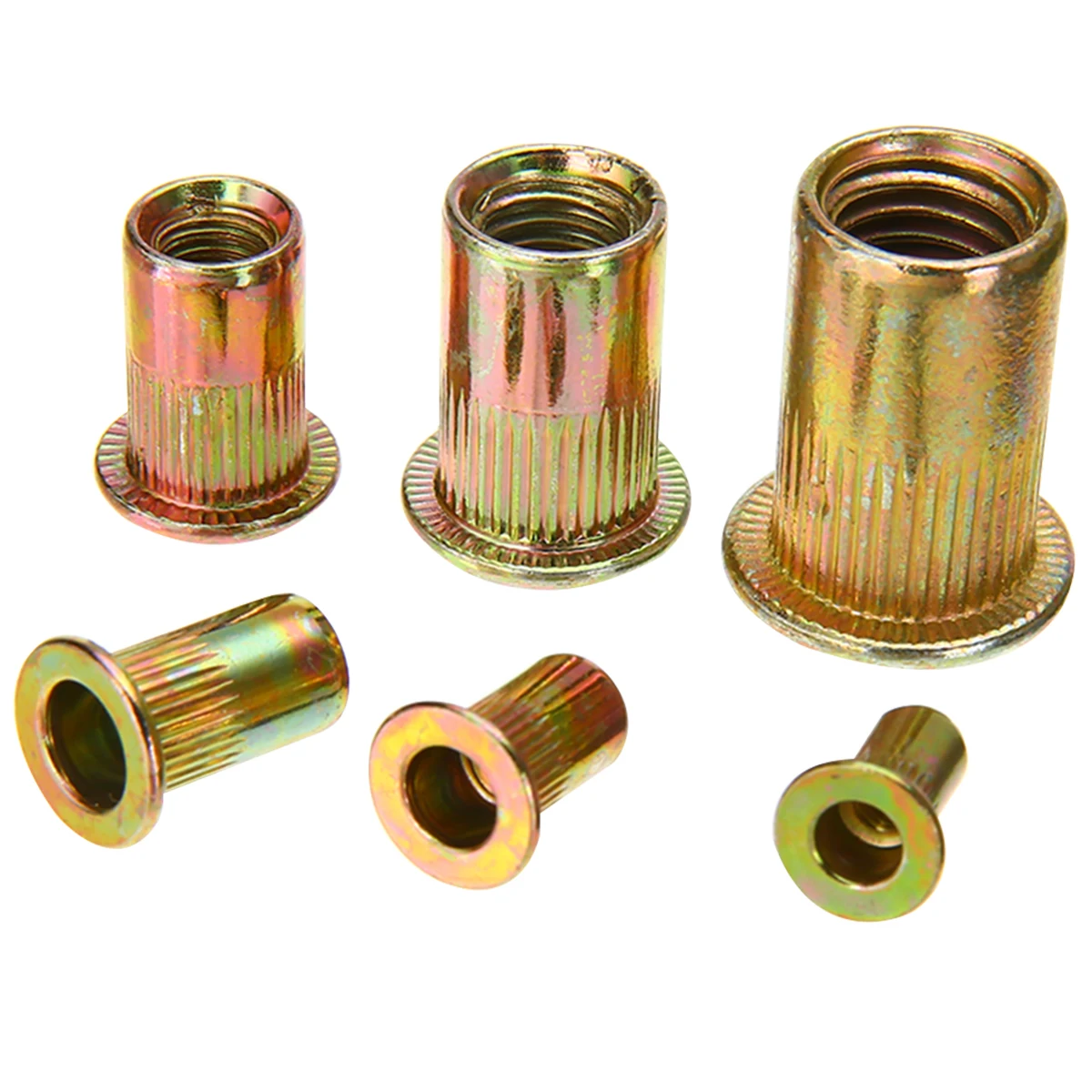

150Pcs Flat Head Threaded Insert Nutserts Rivet Nuts Flange Rivnuts Zinc Plated Steel Nutsert M3 M4 M5 M6 M8 M10 Assortment Kit
