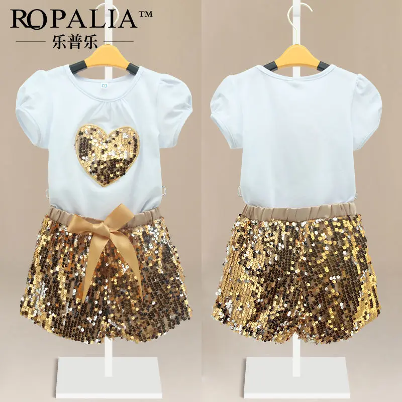 

Sequins Baby Toddlers Girls Kids T-Shirt Top+Pants Shorts Outfit Sets Clothes Size 3-11T
