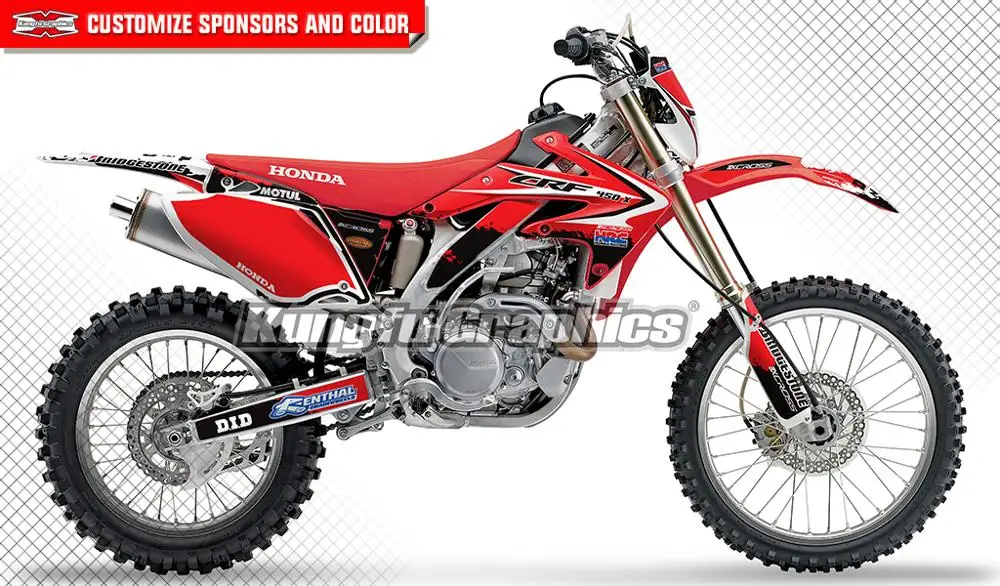 Набор наклеек KUNGFU для Honda CRF450X CRF 450X 2005 2006 2007 2008 2009 2010 2011 2012 2013 2014 2015 2016 2017 Red |