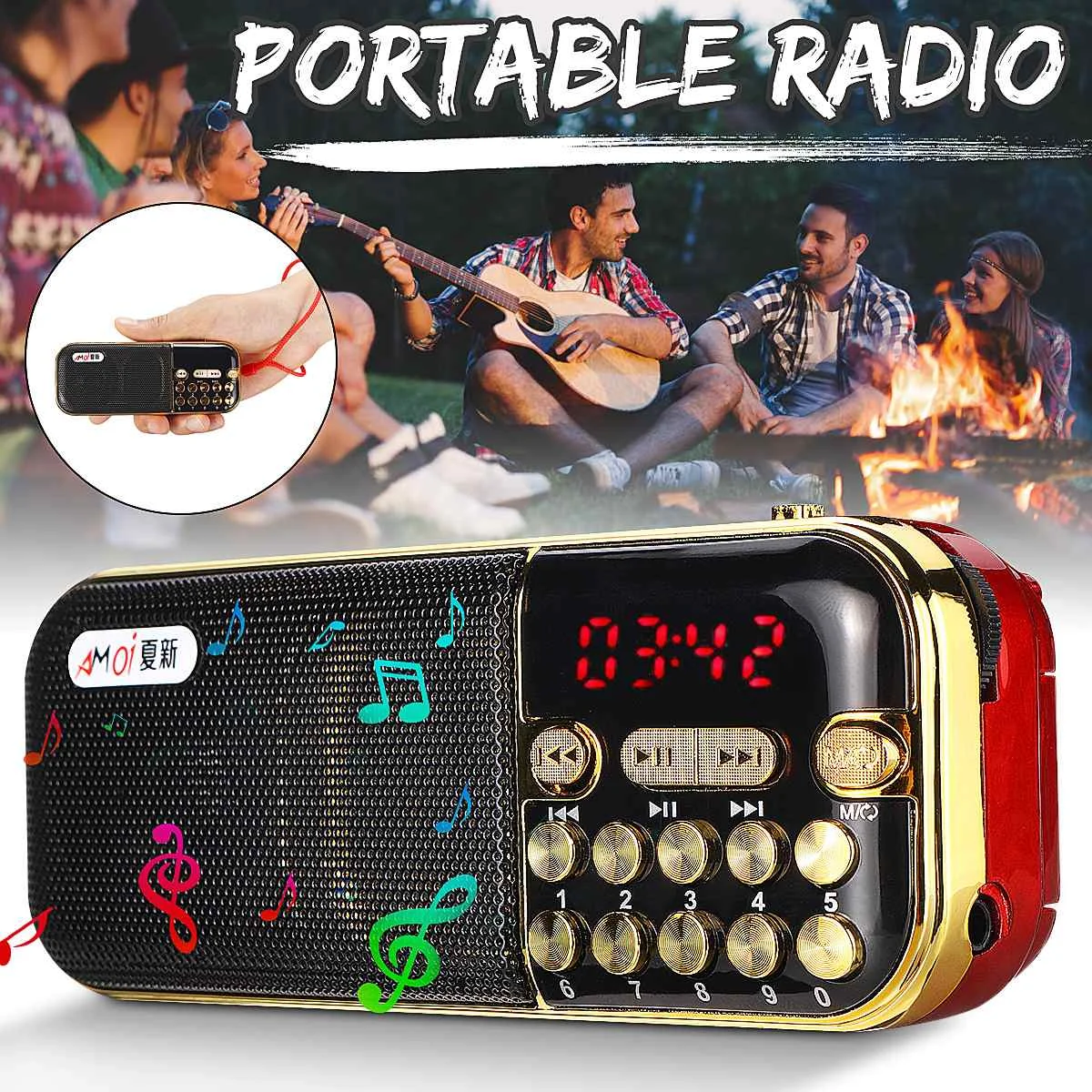 Мини портативный радио Ручной цифровой FM USB TF MP3-плеер динамик перезаряжаемое портативное радио