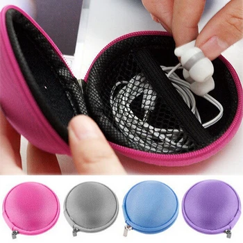 

w29 Portable Small Round Hard Desktop organizor Bag for Cord Headphone SD TF Cards Line Coin Sundries Purse 8x5cm Wire