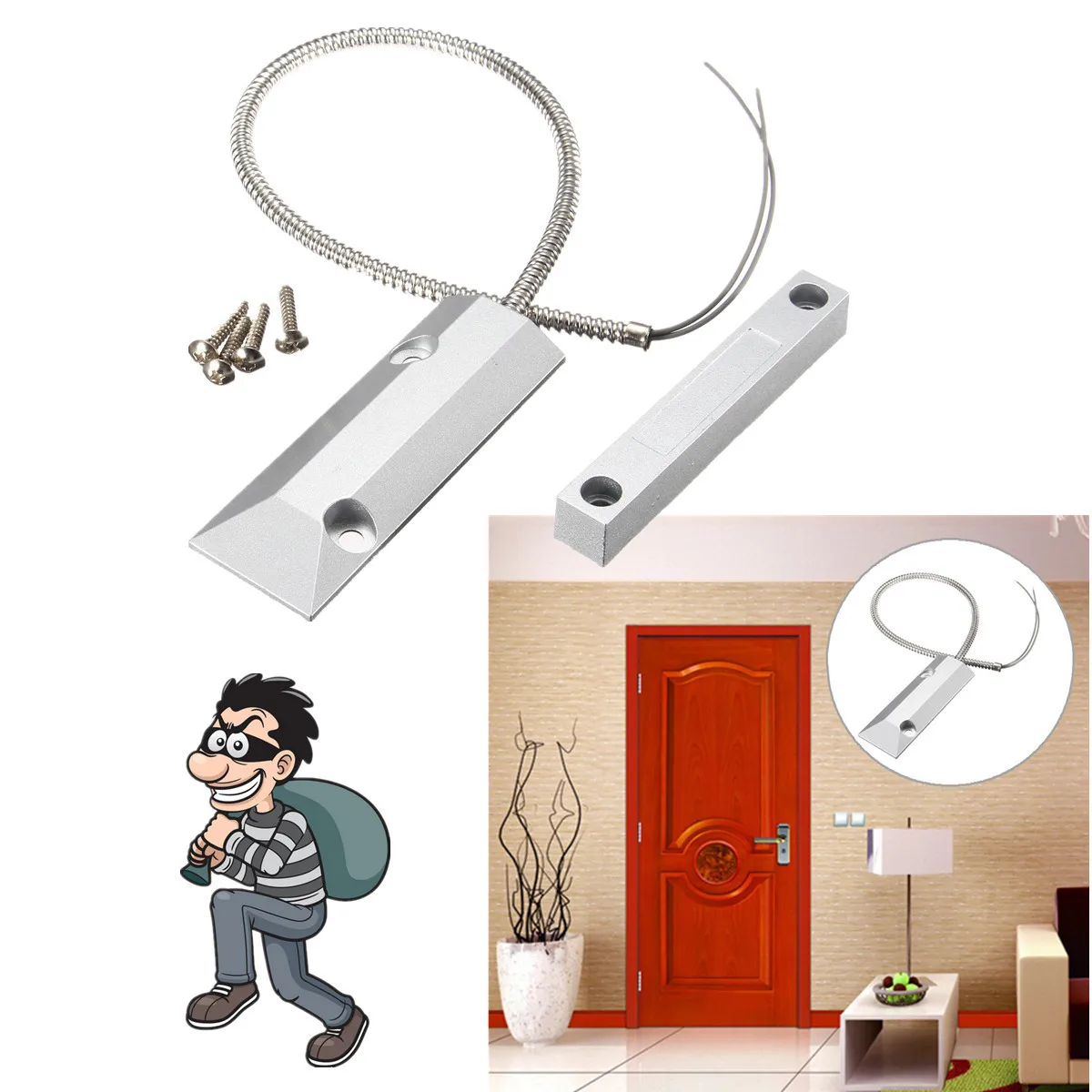 

Wired Door Window Sensor Magnetic Switch for Home Alarm System,When Sensor together normally Closed Door Magnetic Switch Alarm