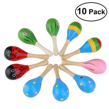 NUOLUX 10 шт. 11,5 см забавные детские деревянные маракасы Погремушки шейкеры музыкальное образование игрушки(случайный цвет узор