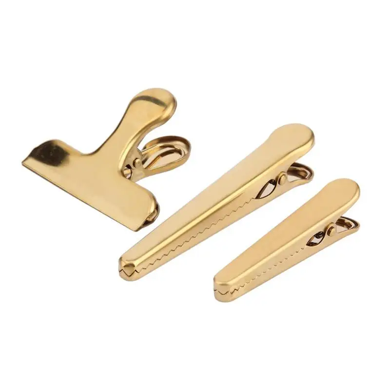Brass Plated Stainless Steel Binder Clip Metal Receipt Paper Document