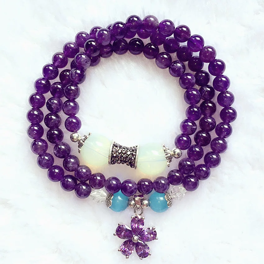 

Dollybling 2018 Natural Exquisite 6mm Bracelet Ethnic Natural Crystal Multi-layer Bracelets for Women Girl 180930-3