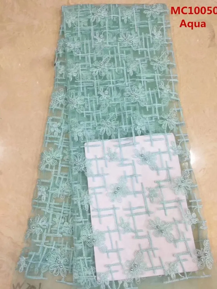 

Mr.Z Aqua 2019 Embroidered Nigerian Laces Fabric Latest African Laces High Quality Dubai Tulle Mesh Lace Fabric 5 Yards
