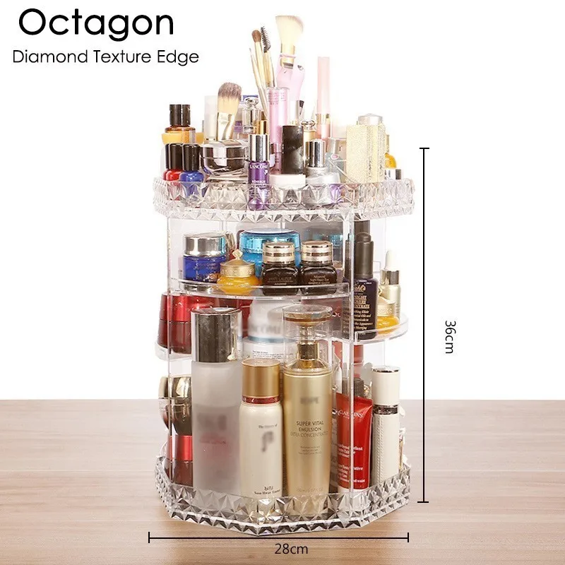 Online 360 Rotating Acrylic Cosmetic Makeup Organizer DIY Detachable Rangement Maquillage Adjustable Makeup Storage Holder Rack