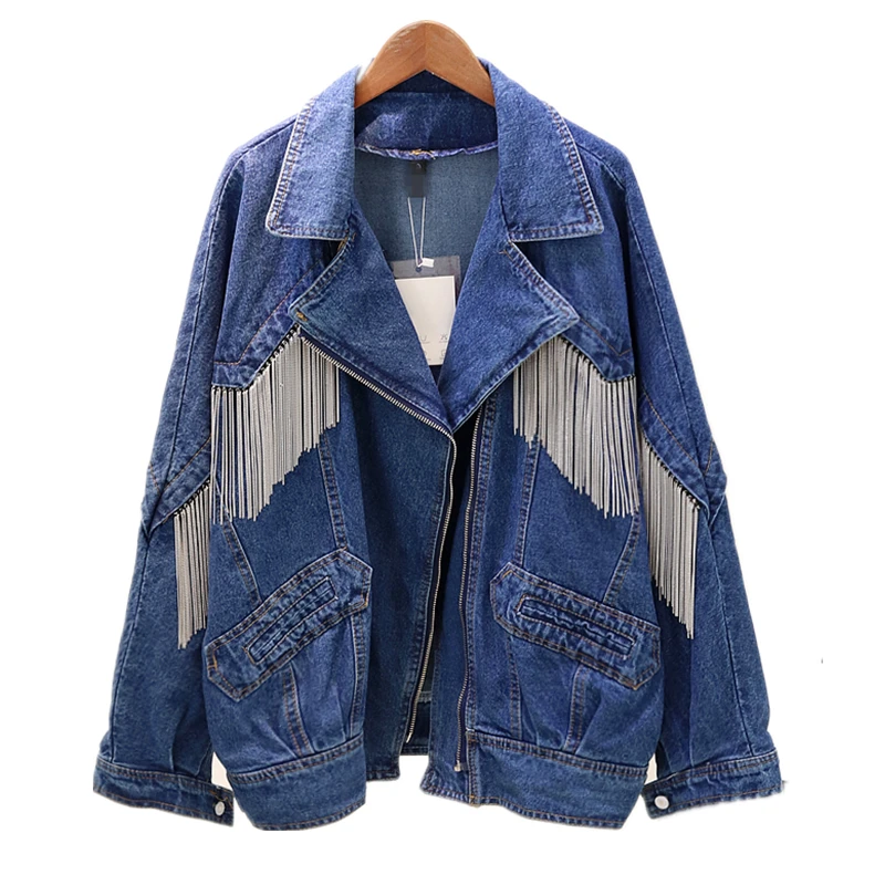 Femminile Con 2019 Cowboy Della Cappotto Del Collare Splice Oe078 Lunga Allentata Giacca Donne Molla Risvolto ewq Blue Tasche Nappa Manica Cerniera U1Fw4vvqx