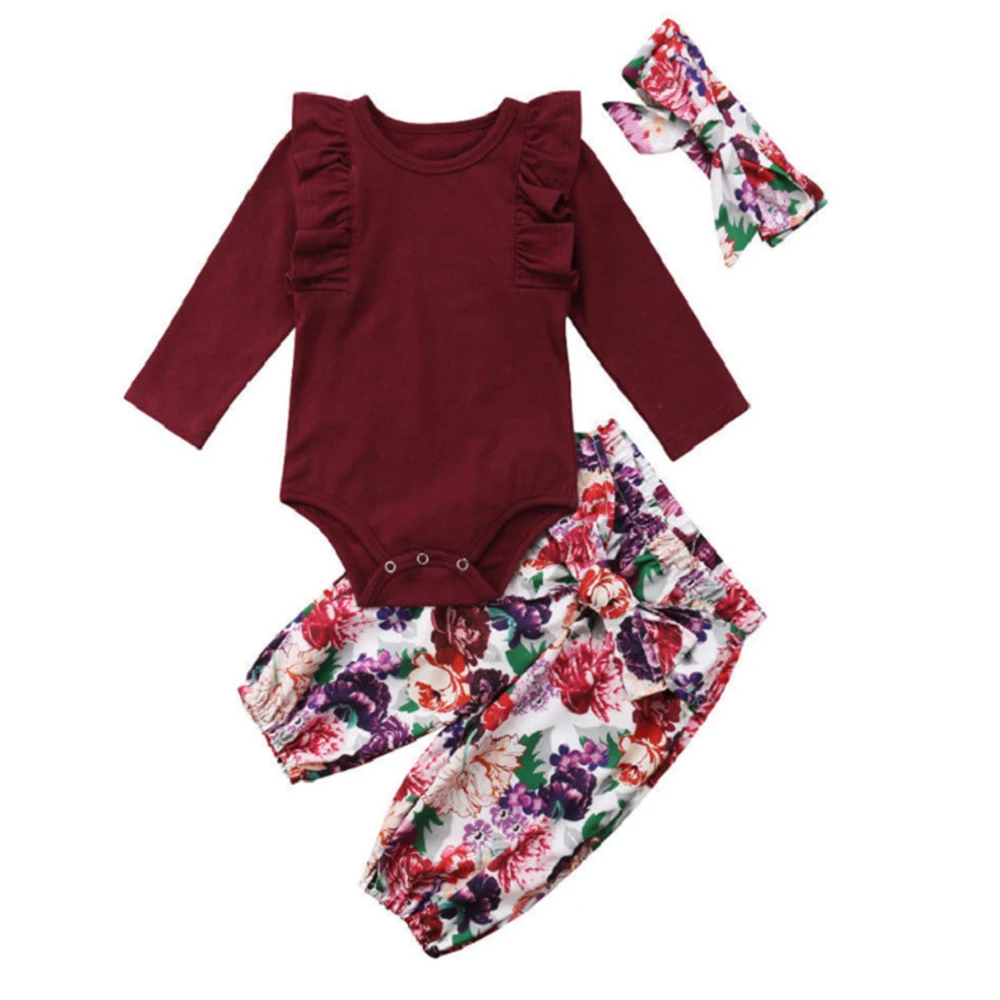 Новинка года; комплекты для малышей; детская одежда; Комплект из трех предметов с цветочным узором для девочек