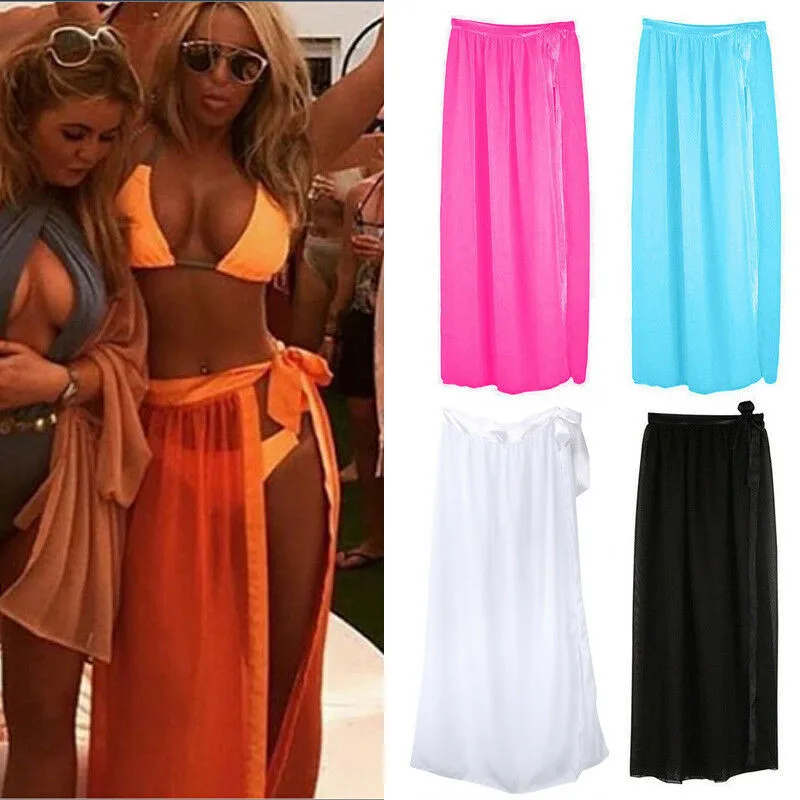 Women New Summer Chiffon Swimwear Sheer Bikini Set Ladies Cover Up Beach Maxi Side Slit Wrap Skirt Sarong Skiets Fashion Female Women New Summer Chiffon Swimwear Sheer Bikini Set Ladies Cover Up Beach Maxi Side Slit Wrap Skirt Sarong Skiets Fashion Female