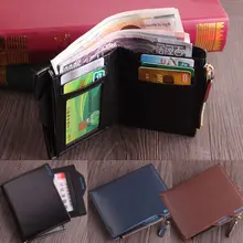 Мужской кожаный тонкий двойной кредитный тонкий кошелек бумажник кошелек клатч молния короткий кошелек Зажимы для денег