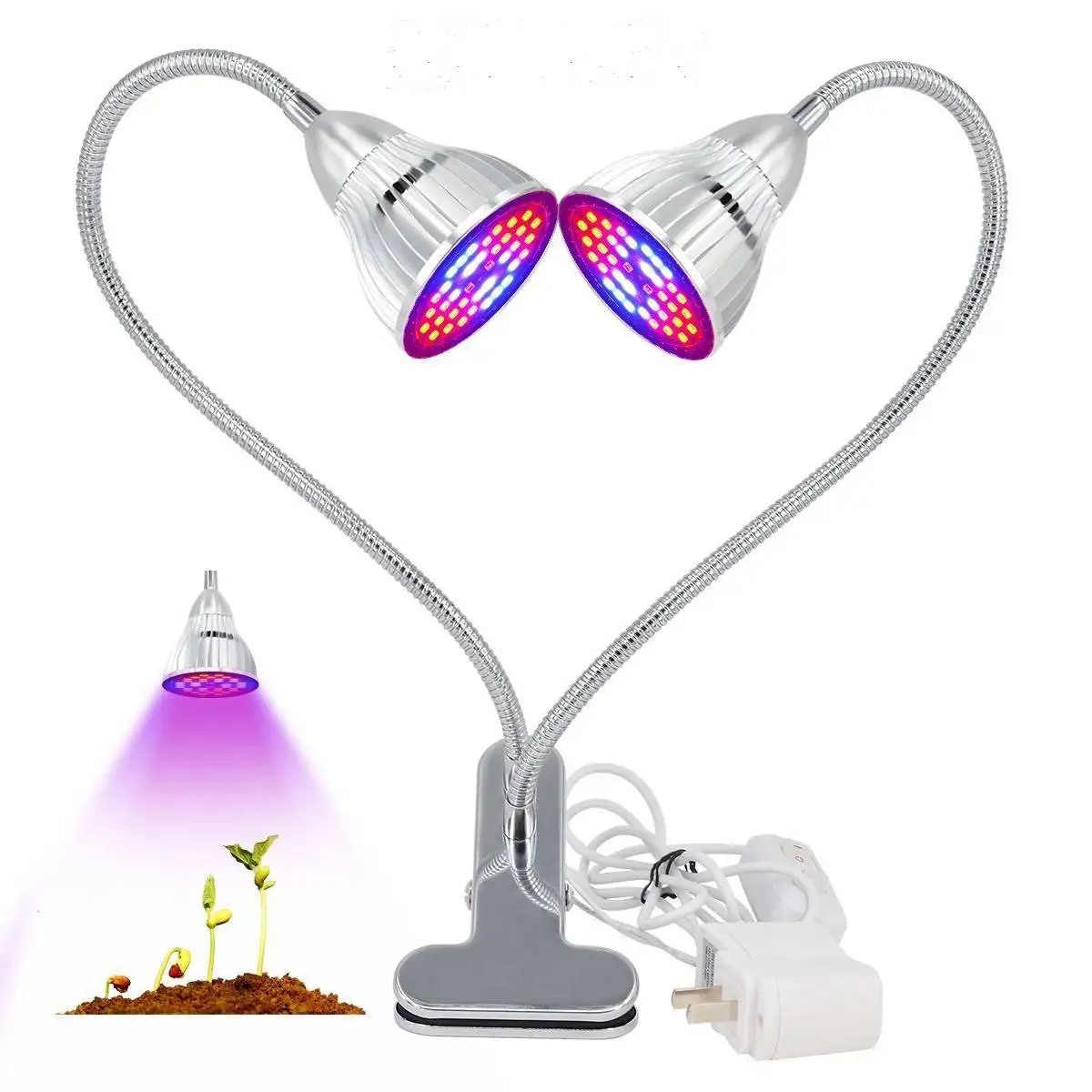 

60W Dual Head Plants Led Grow Light Bulb Clip Desk Adjustable Growing Lamp For Garden Indoor