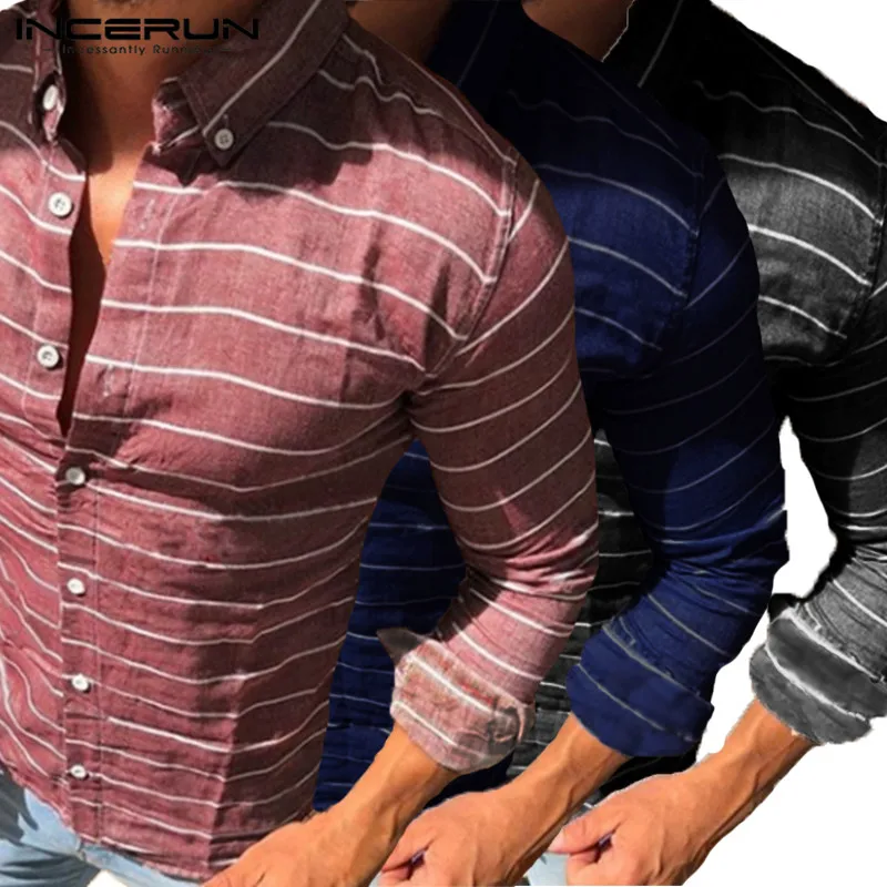 Модные брендовые облегающие мужские футболки с длинным рукавом Slim Fit рубашка в полоску платье на пуговицах Camisa Masculina мужская одежда осень